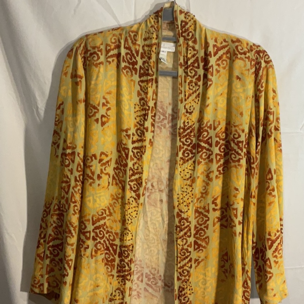 Soft Surroundings Yellow/ Brwn Open Jacket W/ Intricate Pattern Sz S